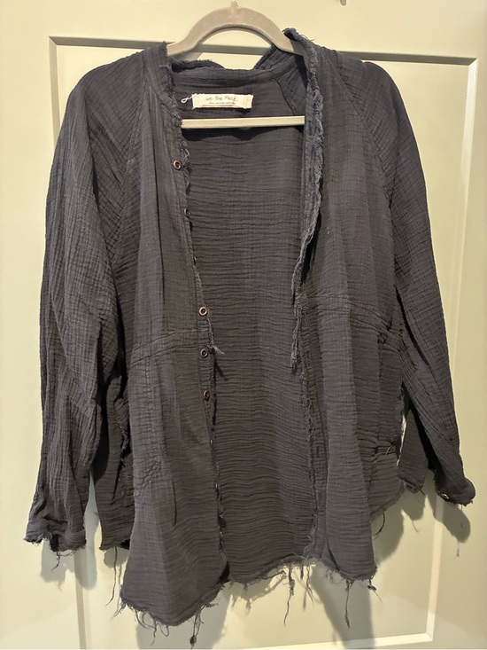 Free People Tops - Free People Washed Charcoal Button-Down Gauze Shirt Jacket